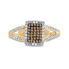 10K Yellow Gold Round Brown Diamond Women's Brown Cluster Ring 1/5 Cttw - Splendid Jewellery