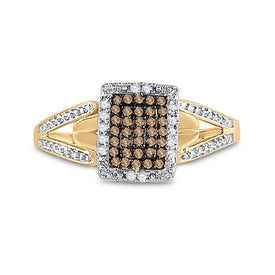 10K Yellow Gold Round Brown Diamond Women's Brown Cluster Ring 1/5 Cttw - Splendid Jewellery