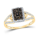 10K Yellow Gold Round Brown Diamond Women's Brown Cluster Ring 1/5 Cttw - Splendid Jewellery