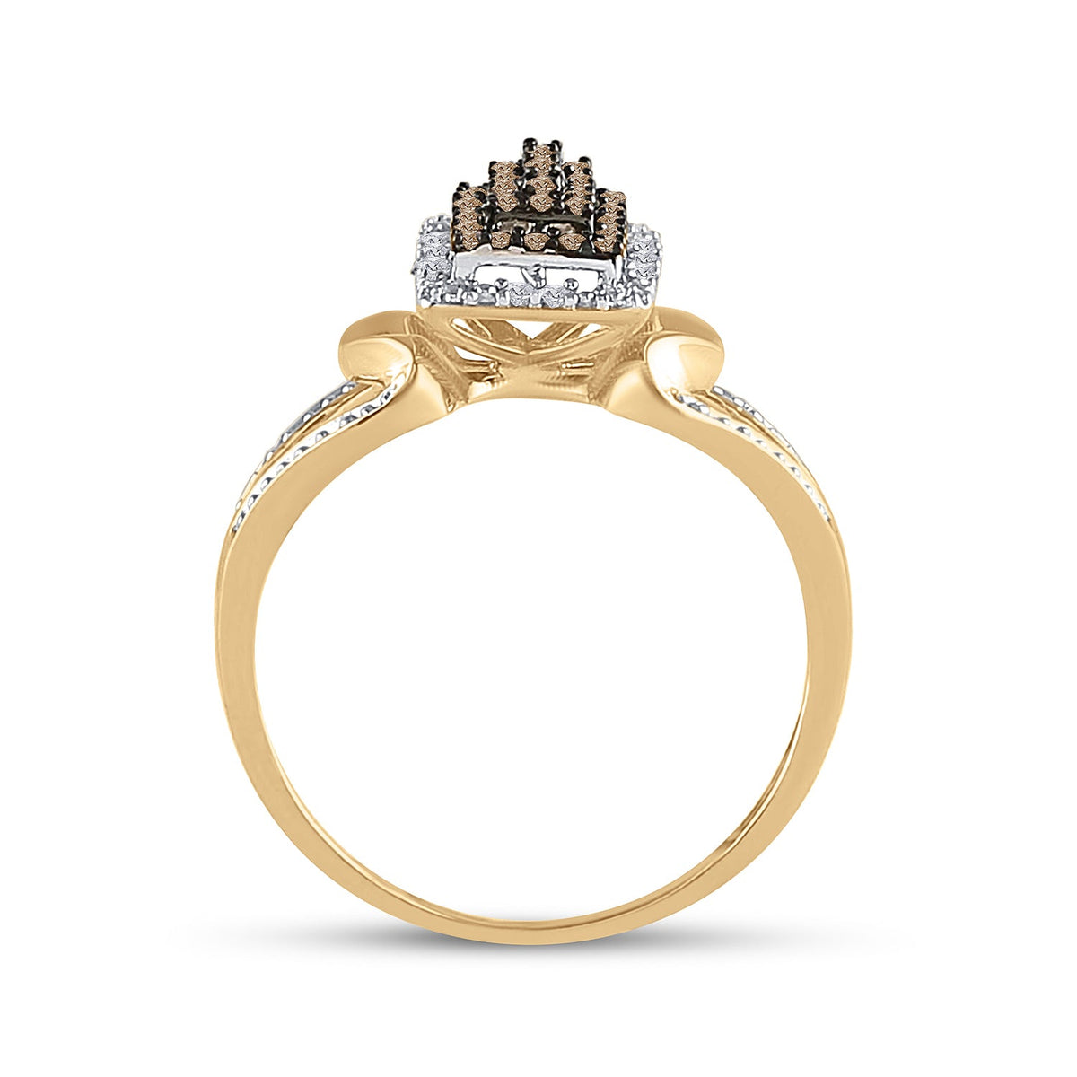 10K Yellow Gold Round Brown Diamond Women's Brown Cluster Ring 1/5 Cttw - Splendid Jewellery