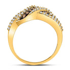 10K Yellow Gold Round Brown Diamond Women's Brown Crossover Band Ring 3/4 Cttw - Splendid Jewellery