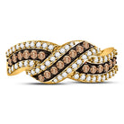 10K Yellow Gold Round Brown Diamond Women's Brown Crossover Band Ring 3/4 Cttw - Splendid Jewellery