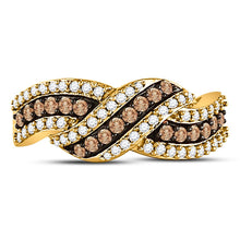 Load image into Gallery viewer, 10K Yellow Gold Round Brown Diamond Women's Brown Crossover Band Ring 3/4 Cttw - Splendid Jewellery