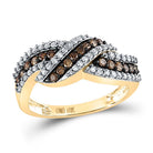 10K Yellow Gold Round Brown Diamond Women's Brown Crossover Band Ring 3/4 Cttw - Splendid Jewellery