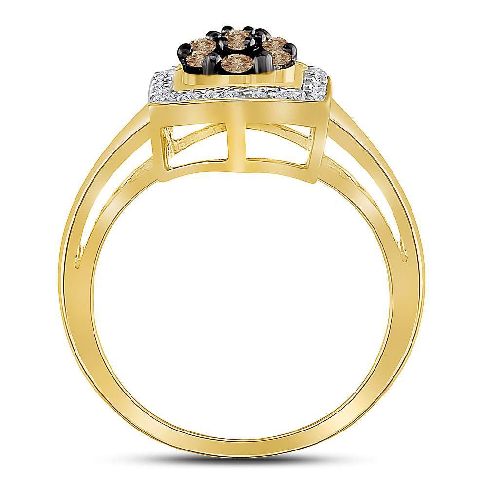 10K Yellow Gold Round Brown Diamond Women's Brown Polygon Cluster Ring 1/2 Cttw - Splendid Jewellery