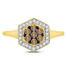 10K Yellow Gold Round Brown Diamond Women's Brown Polygon Cluster Ring 1/2 Cttw - Splendid Jewellery