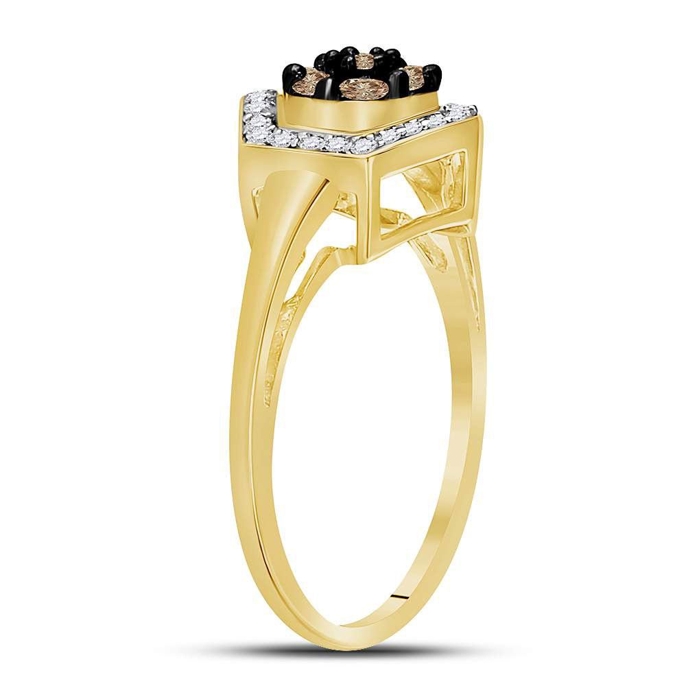 10K Yellow Gold Round Brown Diamond Women's Brown Polygon Cluster Ring 1/2 Cttw - Splendid Jewellery