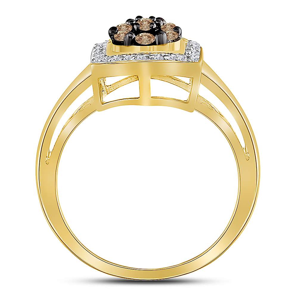 10K Yellow Gold Round Brown Diamond Women's Brown Polygon Cluster Ring 1/2 Cttw - Splendid Jewellery