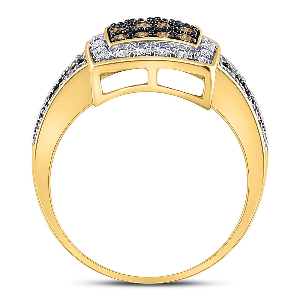 10K Yellow Gold Round Brown Diamond Women's Brown Square Cluster Ring 1/2 Cttw - Splendid Jewellery