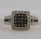 10K Yellow Gold Round Brown Diamond Women's Brown Square Cluster Ring 1/2 Cttw - Splendid Jewellery