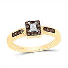 10K Yellow Gold Round Brown Diamond Women's Brown Square Cluster Ring 1/4 Cttw - Splendid Jewellery