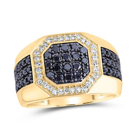 10K Yellow Gold Round Colored Black Diamond Mens Ring 1 1/5 Cttw - Splendid Jewellery