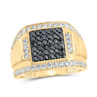 10K Yellow Gold Round Colored Black Diamond Mens Ring 1 5/8 Cttw - Splendid Jewellery