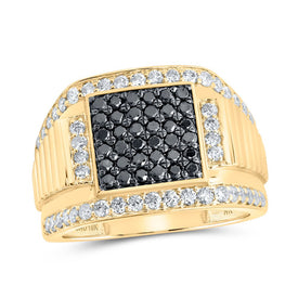 10K Yellow Gold Round Colored Black Diamond Mens Ring 1 5/8 Cttw - Splendid Jewellery