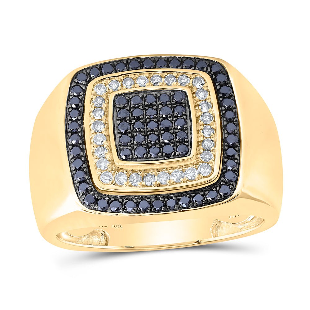10K Yellow Gold Round Colored Black Diamond Mens Ring 3/4 Cttw - Splendid Jewellery