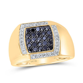 10K Yellow Gold Round Colored Black Diamond Mens Ring 7/8 Cttw - Splendid Jewellery