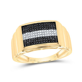 10K Yellow Gold Round Colored Black Diamond Micro - Pave Mens Ring 1/4 Cttw - Splendid Jewellery