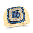 10K Yellow Gold Round Colored Blue Diamond Mens Ring 3/4 Cttw - Splendid Jewellery