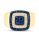 10K Yellow Gold Round Colored Blue Diamond Mens Ring 3/4 Cttw - Splendid Jewellery