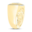 10K Yellow Gold Round Colored Blue Diamond Mens Ring 3/4 Cttw - Splendid Jewellery