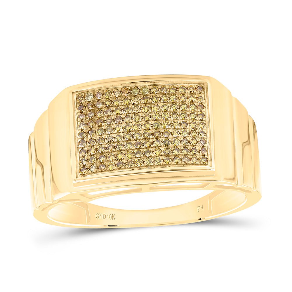 10K Yellow Gold Round Colored Yellow Diamond Micro - Pave Mens Ring 1/4 Cttw - Splendid Jewellery