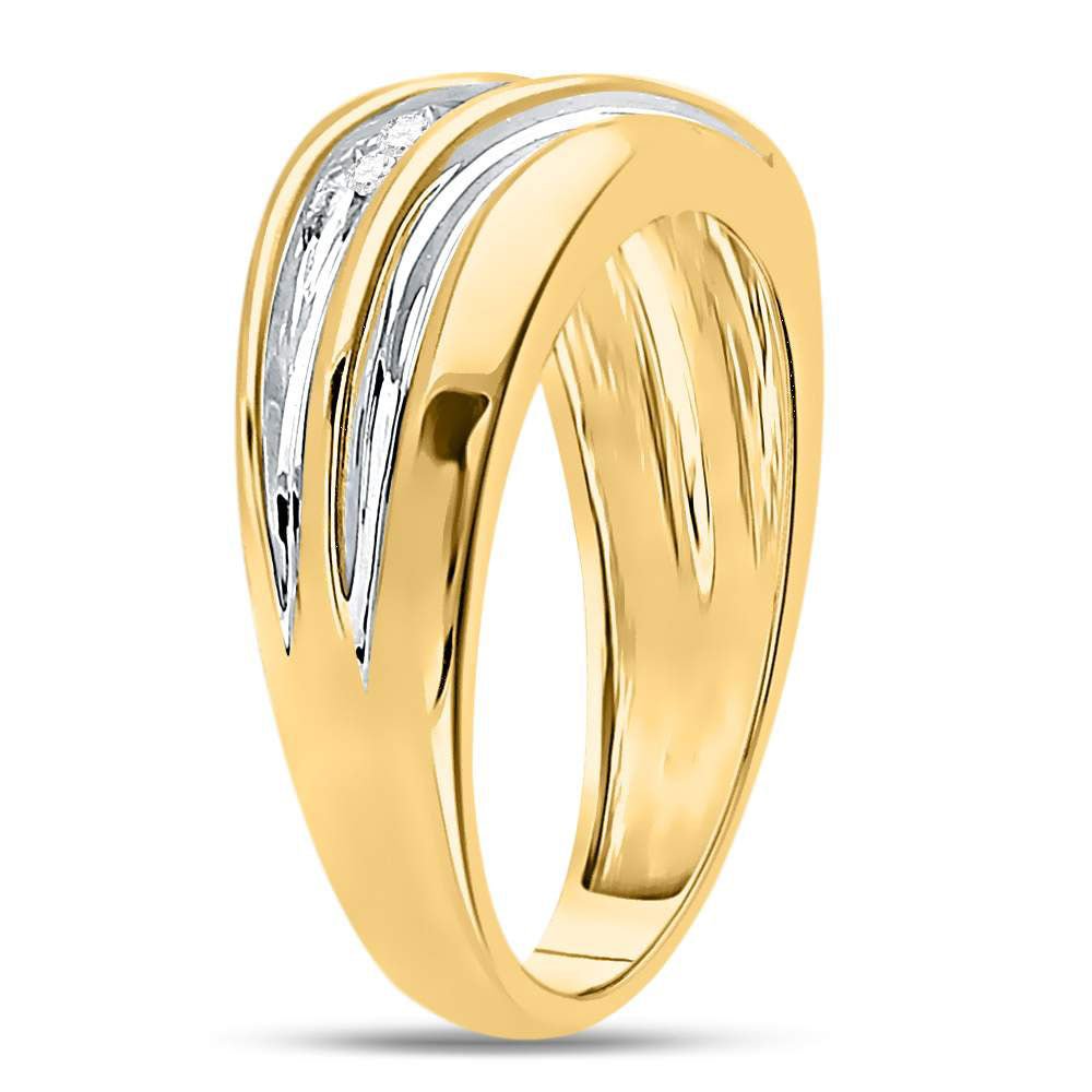 10K Yellow Gold Round Diamond 10K Two Tone Gold Men's Wedding Anniversary Band Ring 1/4 Cttw - Splendid Jewellery