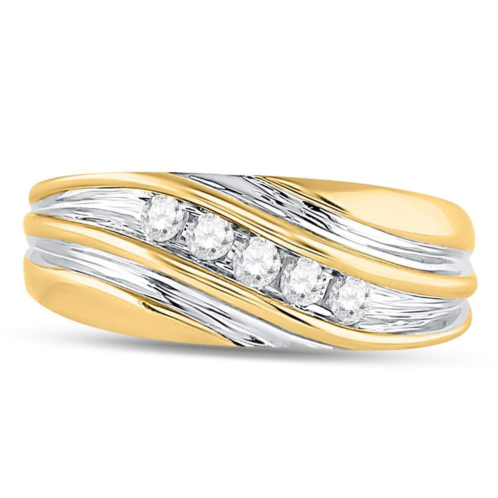 10K Yellow Gold Round Diamond 10K Two Tone Gold Men's Wedding Anniversary Band Ring 1/4 Cttw - Splendid Jewellery