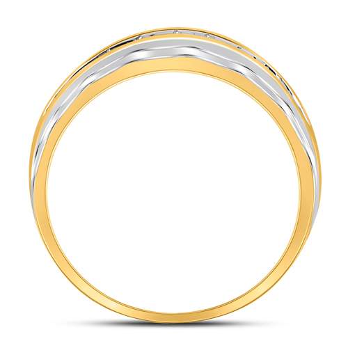 10K Yellow Gold Round Diamond 10K Two Tone Gold Men's Wedding Channel Set Band Ring 1/4 Cttw - Splendid Jewellery