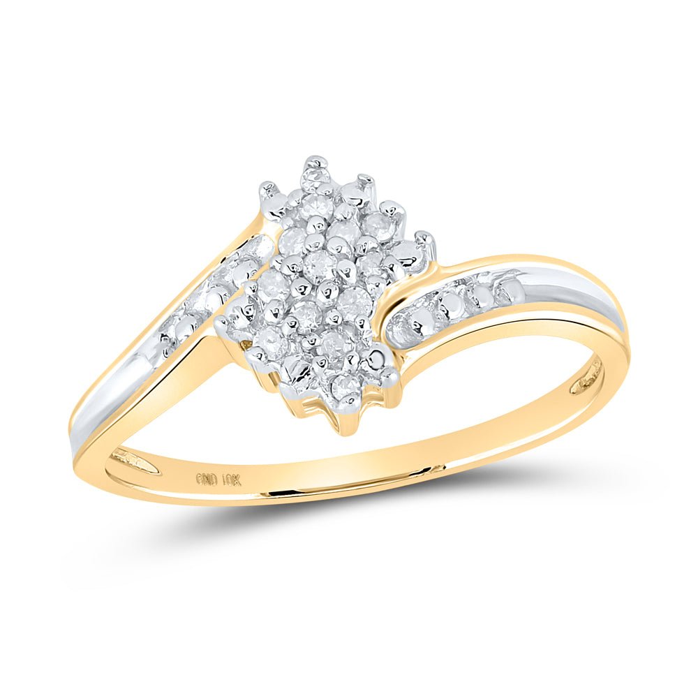 10K Yellow Gold Round Diamond 10K Two Tone Gold Women's Cluster Ring 1/10 Cttw - Splendid Jewellery
