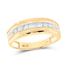 10K Yellow Gold Round Diamond 10K Two Tone Men's Grooved Wedding Band Ring 1/4 Cttw - Splendid Jewellery