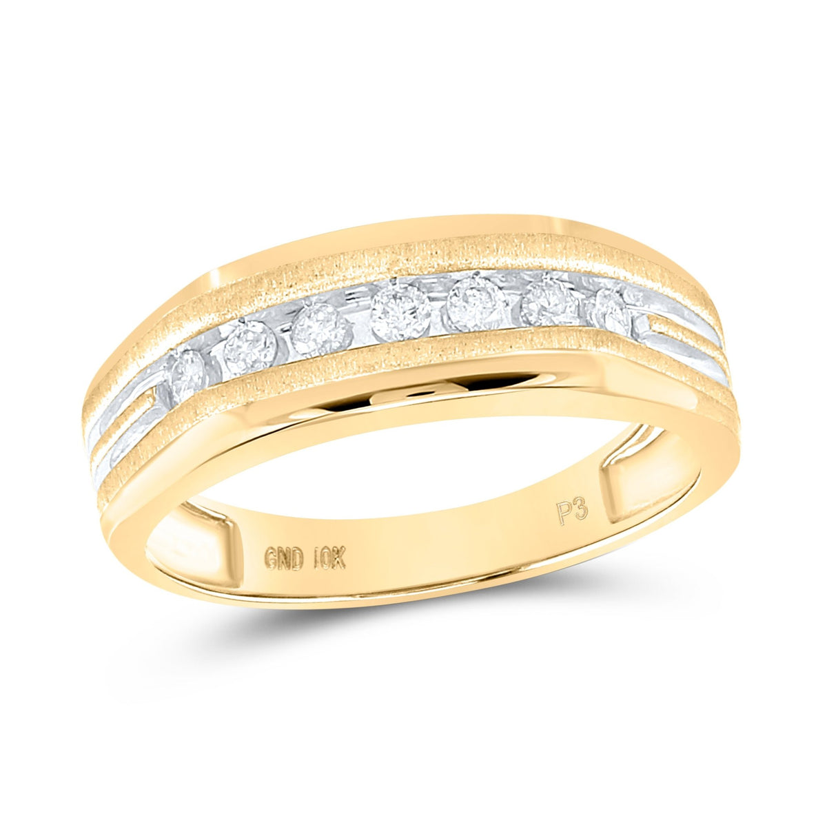 10K Yellow Gold Round Diamond 10K Two Tone Men's Grooved Wedding Band Ring 1/4 Cttw - Splendid Jewellery