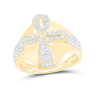 10K Yellow Gold Round Diamond Ankh Mens Ring 3/4 Cttw - Splendid Jewellery