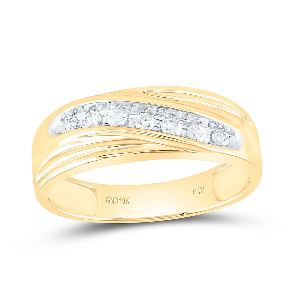 10K Yellow Gold Round Diamond Channel Set Men's Curved 2 Tone Wedding Band 1/4 Cttw - Splendid Jewellery