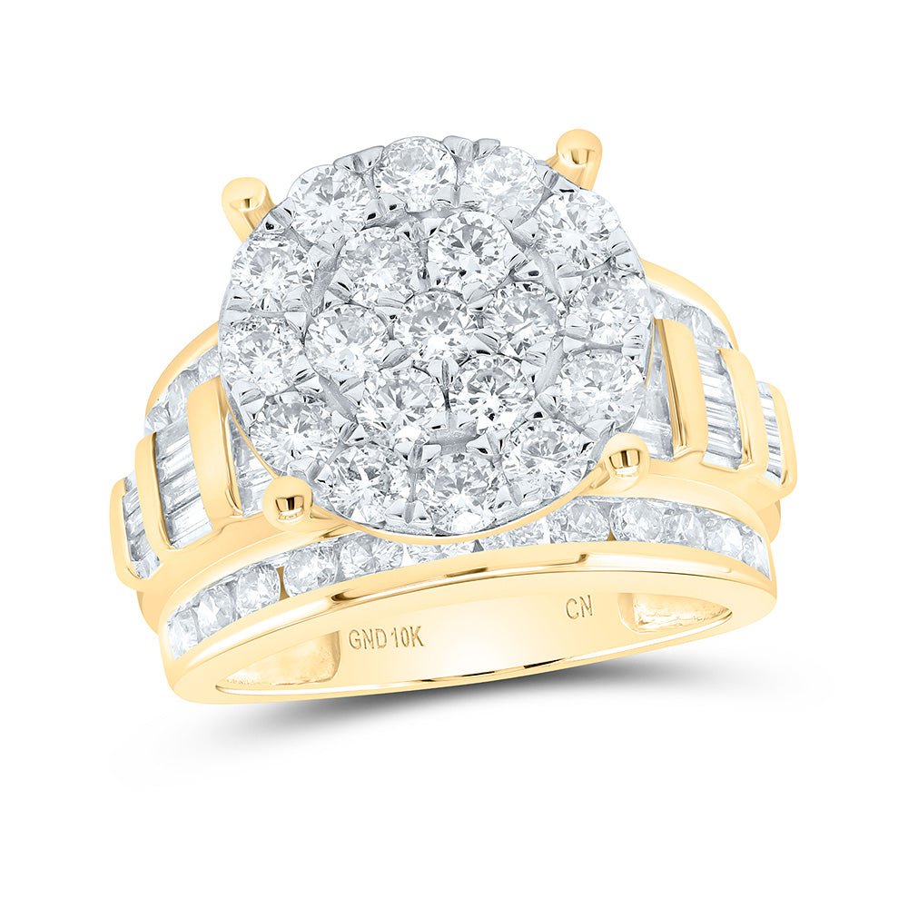 10K Yellow Gold Round Diamond Cluster Bridal Engagement 3 Cttw - Splendid Jewellery