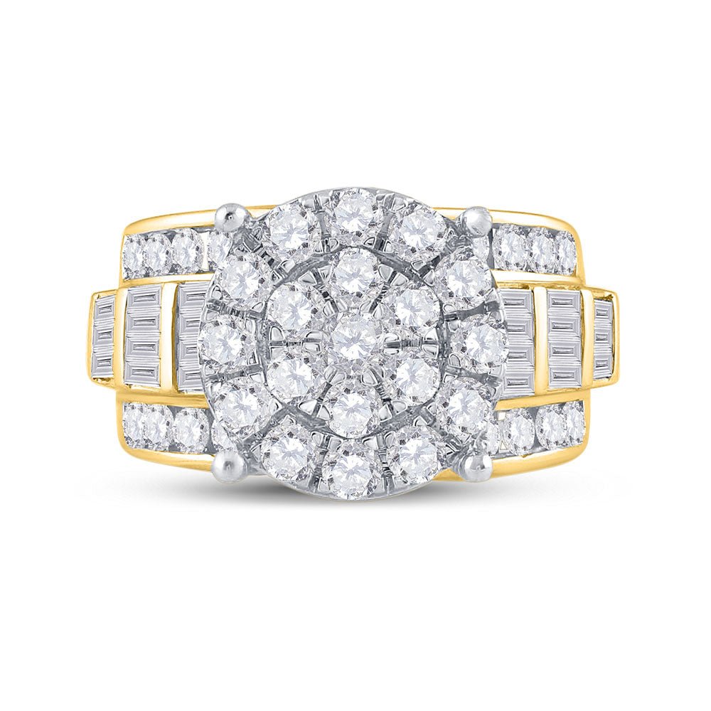 10K Yellow Gold Round Diamond Cluster Bridal Engagement 3 Cttw - Splendid Jewellery