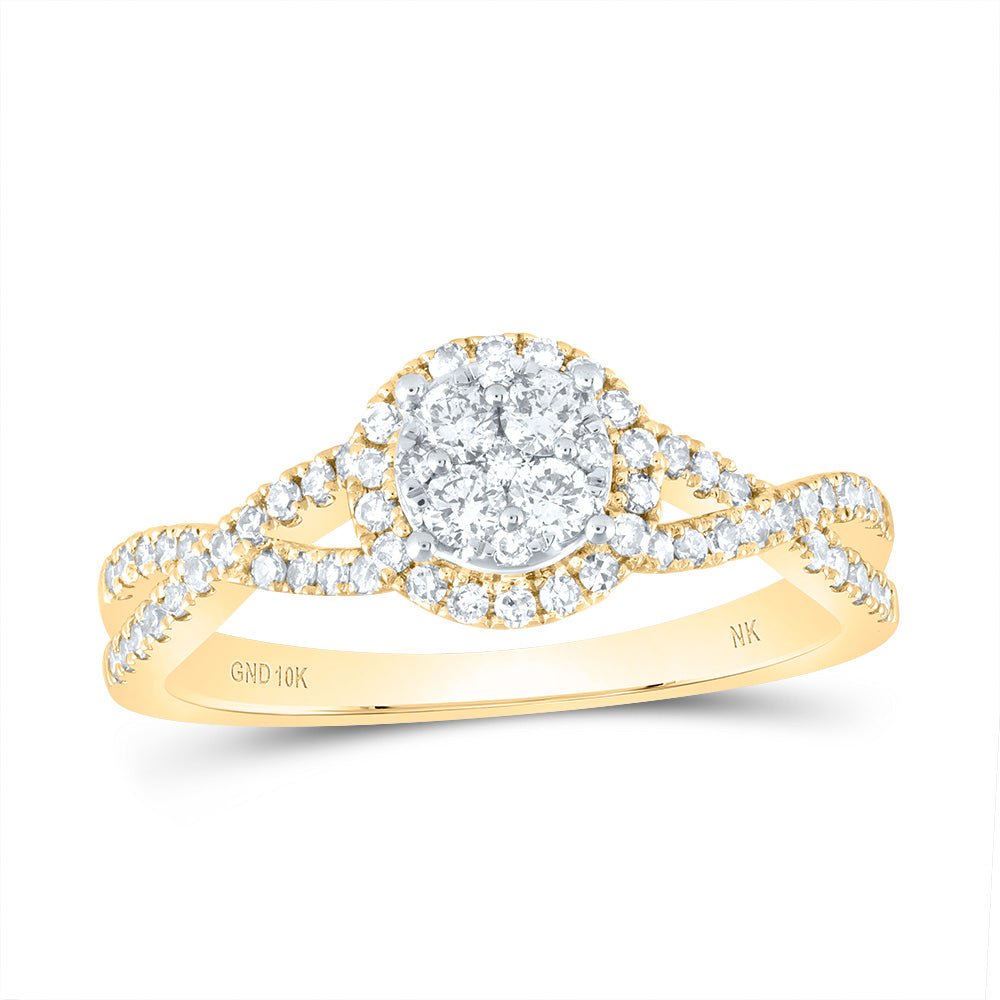 10K Yellow Gold Round Diamond Cluster Ring 1/2 Cttw - Splendid Jewellery
