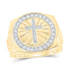 10K Yellow Gold Round Diamond Cross Mens Ring 1/2 Cttw - Splendid Jewellery