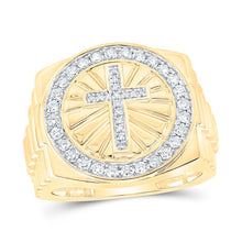 Load image into Gallery viewer, 10K Yellow Gold Round Diamond Cross Mens Ring 1/2 Cttw - Splendid Jewellery