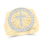 10K Yellow Gold Round Diamond Cross Mens Ring 1/2 Cttw - Splendid Jewellery
