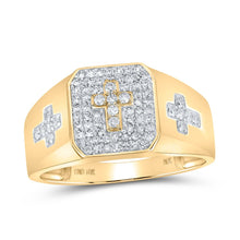 Load image into Gallery viewer, 10K Yellow Gold Round Diamond Cross Mens Ring 3/8 Cttw - Splendid Jewellery