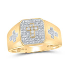 10K Yellow Gold Round Diamond Cross Mens Ring 3/8 Cttw - Splendid Jewellery