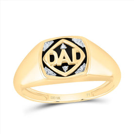 10K Yellow Gold Round Diamond Dad Mens Ring 0.018 Cttw - Splendid Jewellery