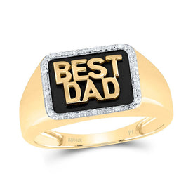 10K Yellow Gold Round Diamond Dad Mens Ring 1/20 Cttw - Splendid Jewellery