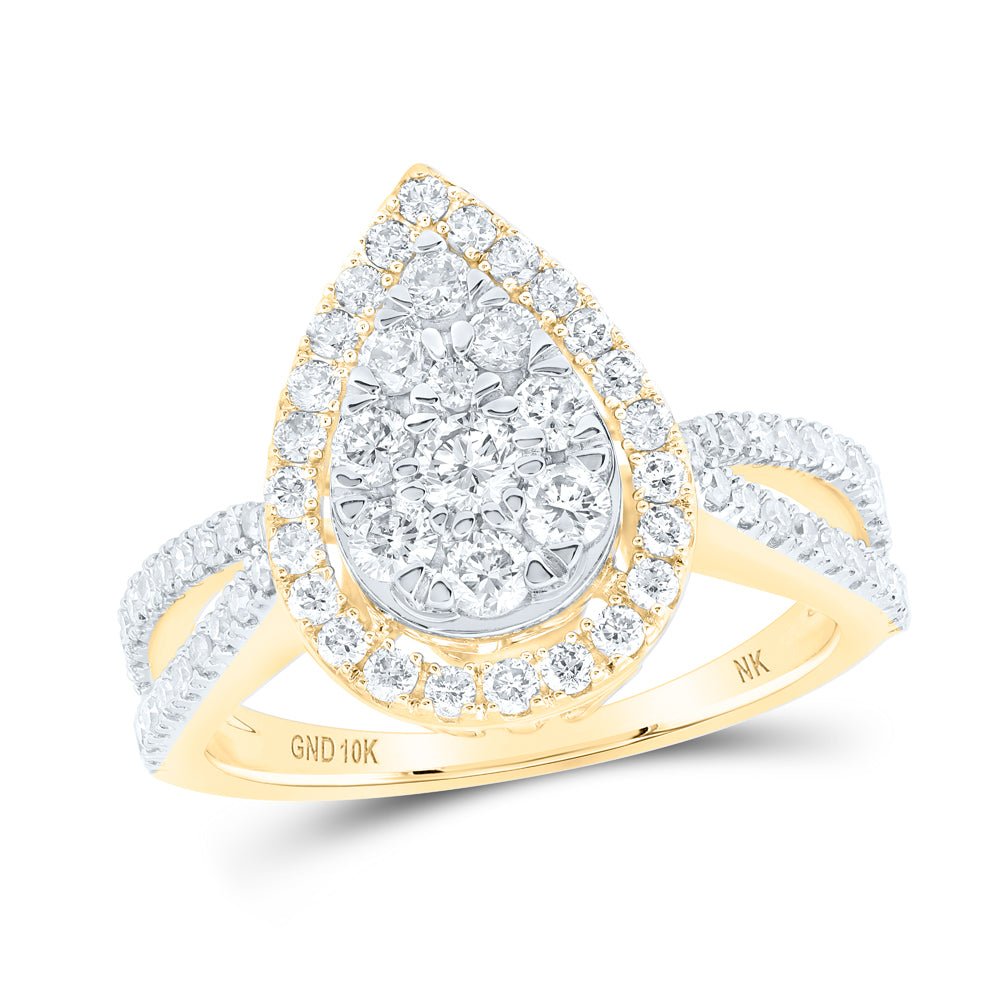 10K Yellow Gold Round Diamond Designer Ring 1 Cttw - Splendid Jewellery