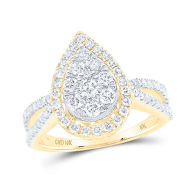 10K Yellow Gold Round Diamond Designer Ring 1 Cttw - Splendid Jewellery