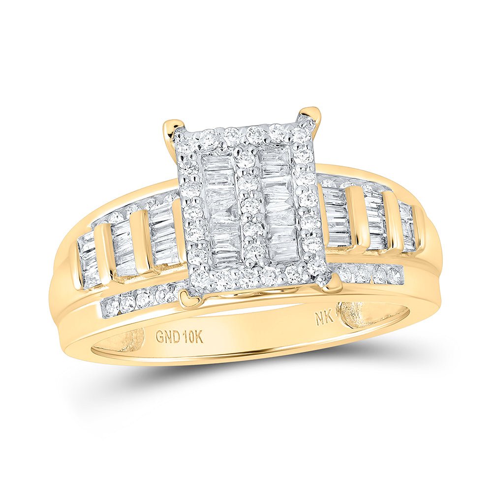 10K Yellow Gold Round Diamond Designer Ring 1 Cttw - Splendid Jewellery