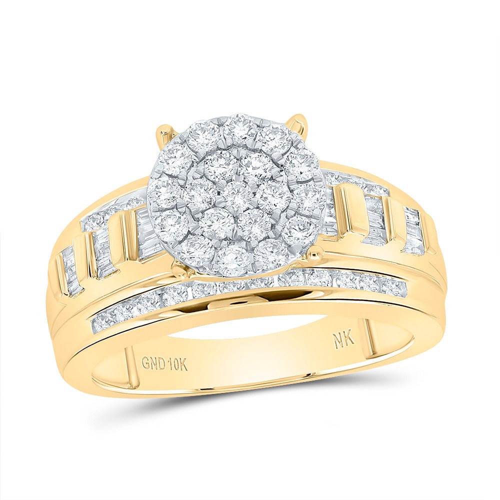10K Yellow Gold Round Diamond Designer Ring 1 Cttw - Splendid Jewellery