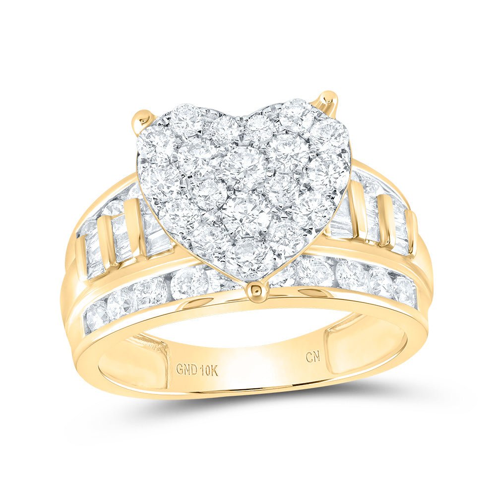10K Yellow Gold Round Diamond Designer Ring 2 Cttw - Splendid Jewellery