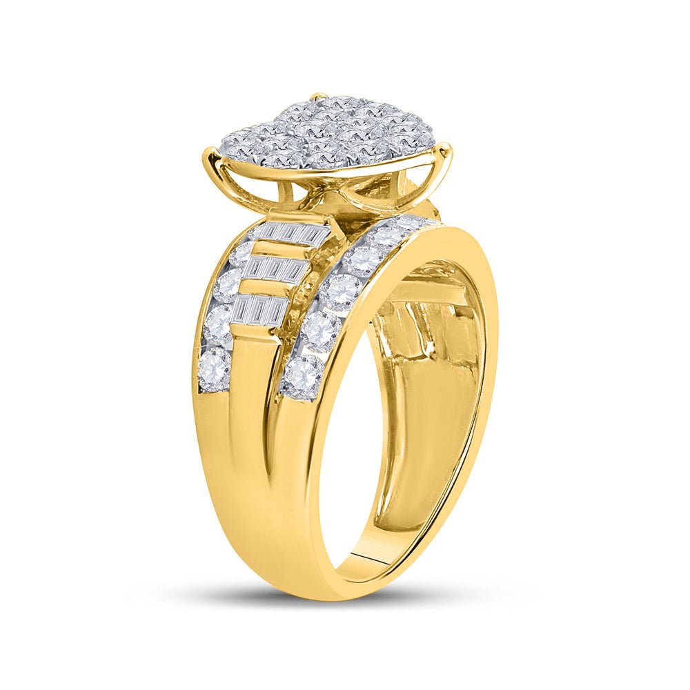 10K Yellow Gold Round Diamond Designer Ring 2 Cttw - Splendid Jewellery