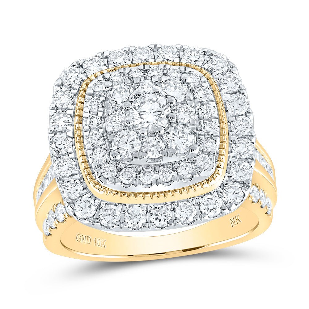 10K Yellow Gold Round Diamond Fashion Double Halo Bridal Ring 2 Cttw - Splendid Jewellery
